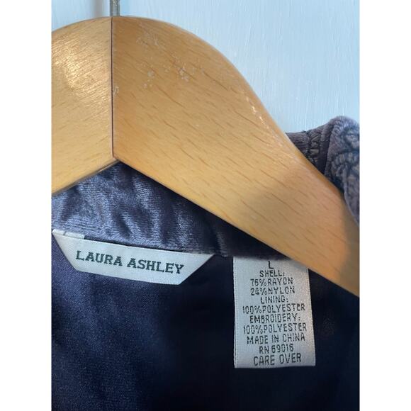 Laura Ashley blue velvet embroidered blazer lined collar snaps pockets Large - Picture 7 of 8
